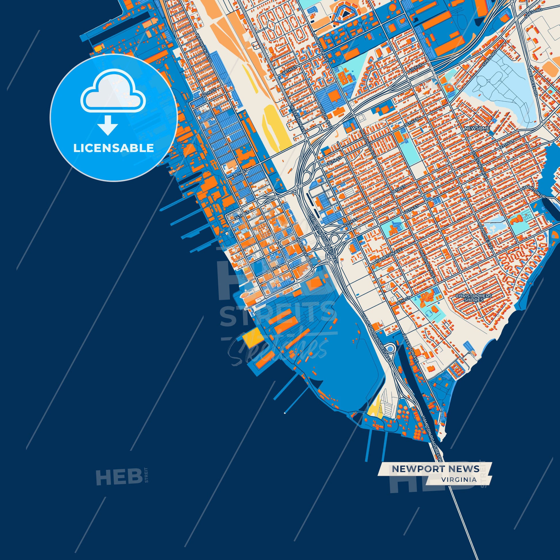 Canvas Print Template of Newport News Street Map
