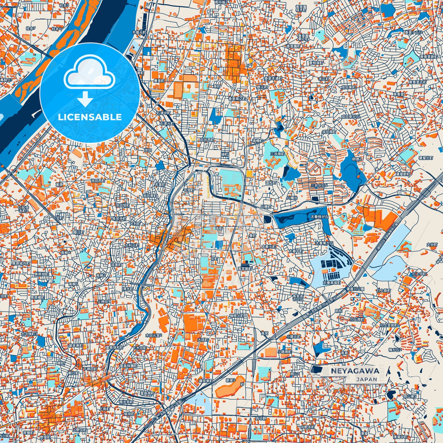 Canvas Print Template of Neyagawa Street Map
