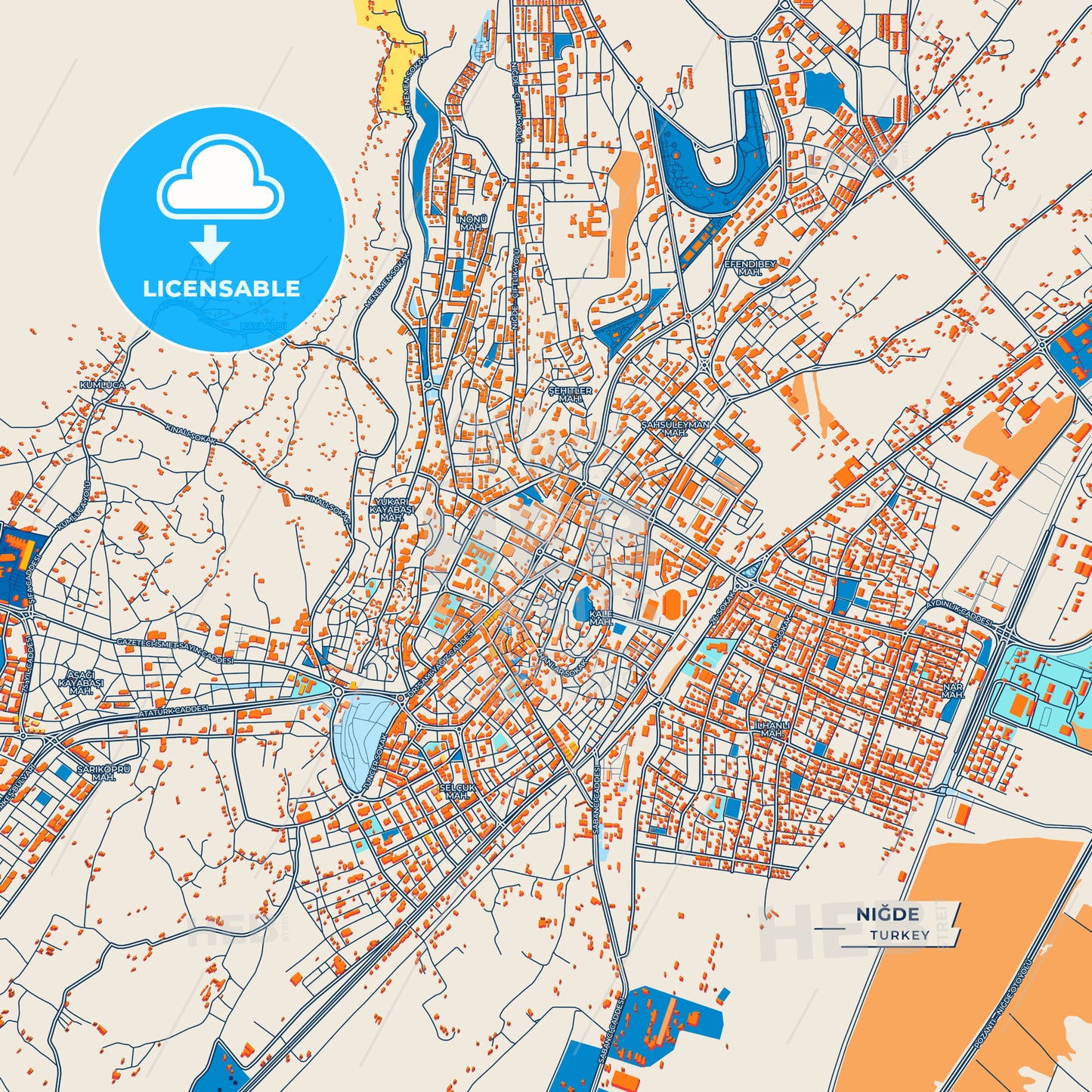 Canvas Print Template of Niğde Street Map