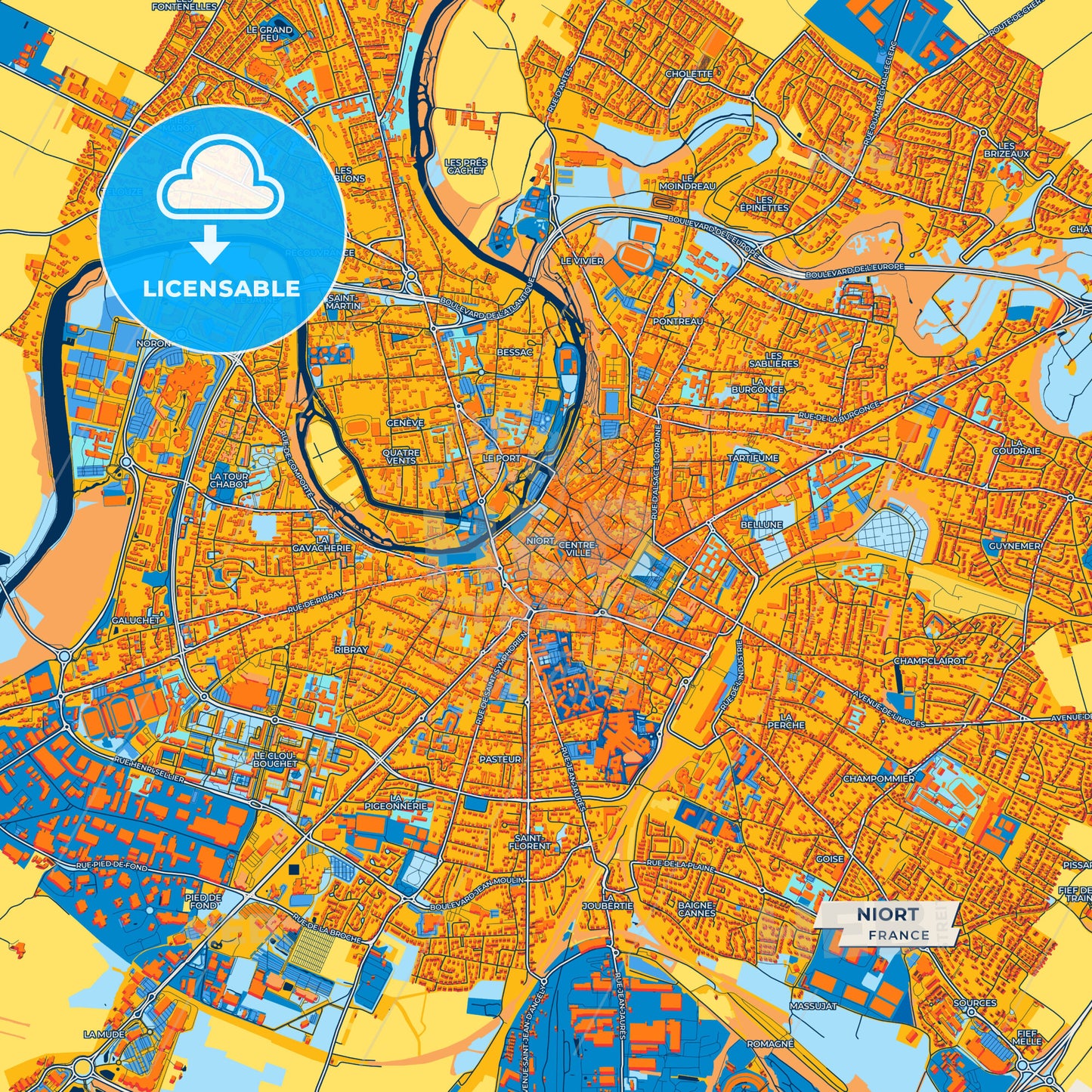 Canvas Print Template of Niort Street Map
