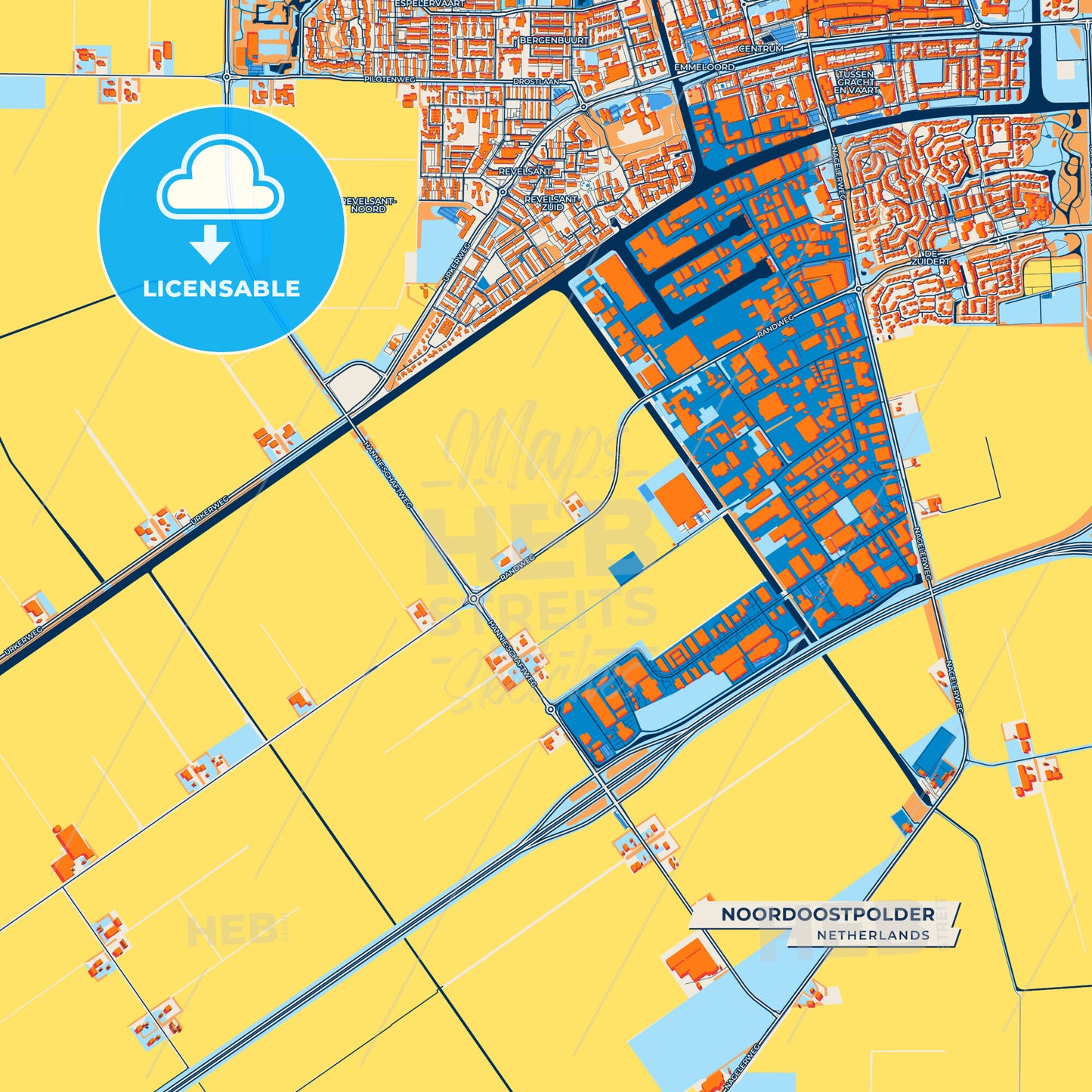 Canvas Print Template of Noordoostpolder Street Map