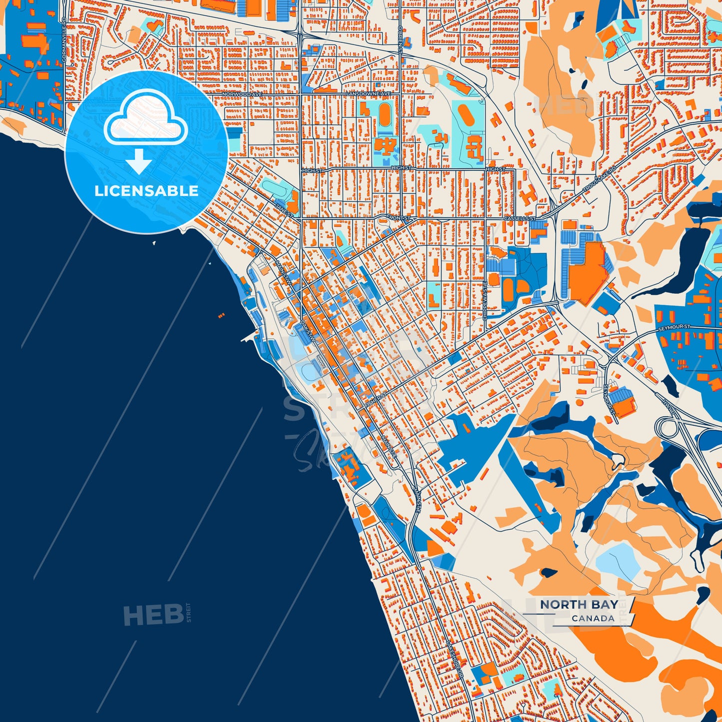 Canvas Print Template of North Bay Street Map