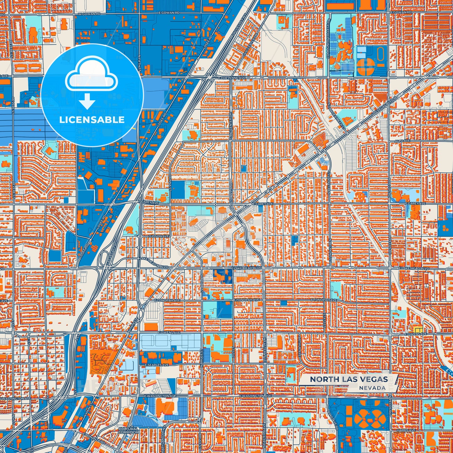 Canvas Print Template of North Las Vegas Street Map