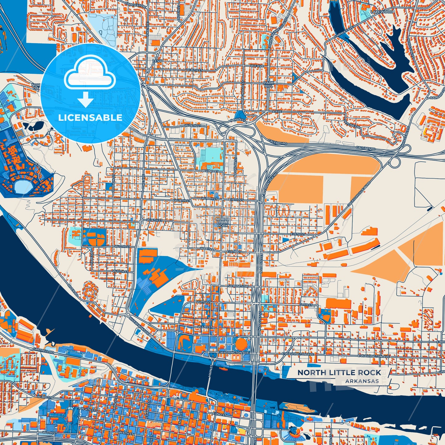 Canvas Print Template of North Little Rock Street Map