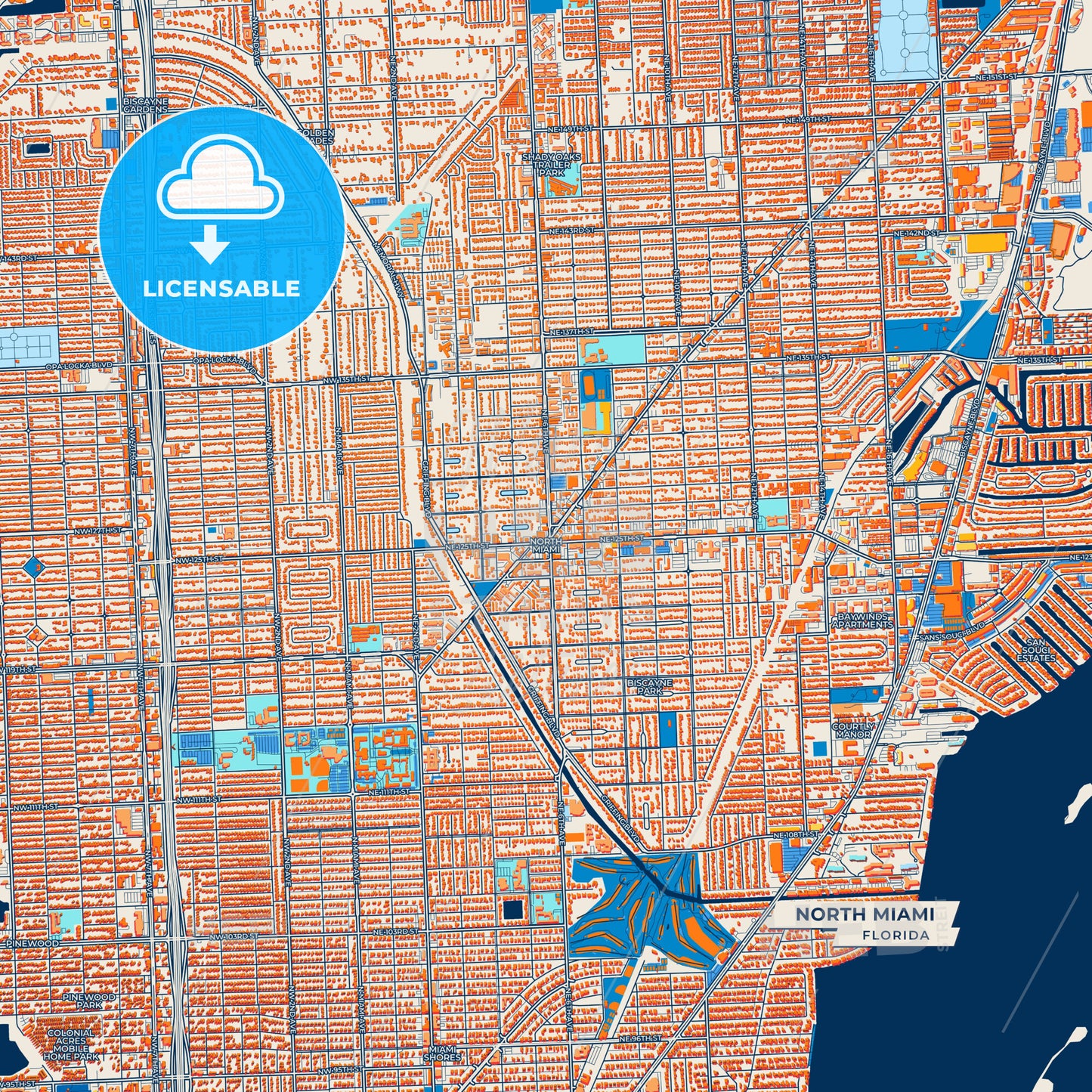 Canvas Print Template of North Miami Street Map