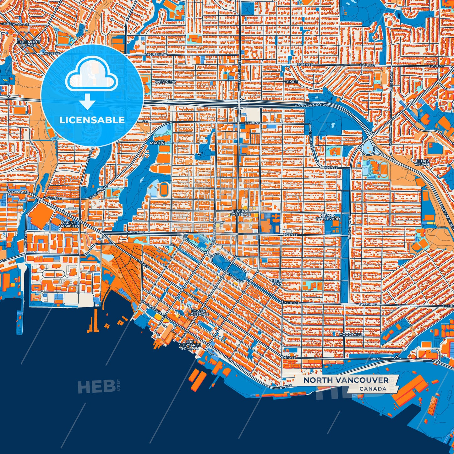 Canvas Print Template of North Vancouver Street Map