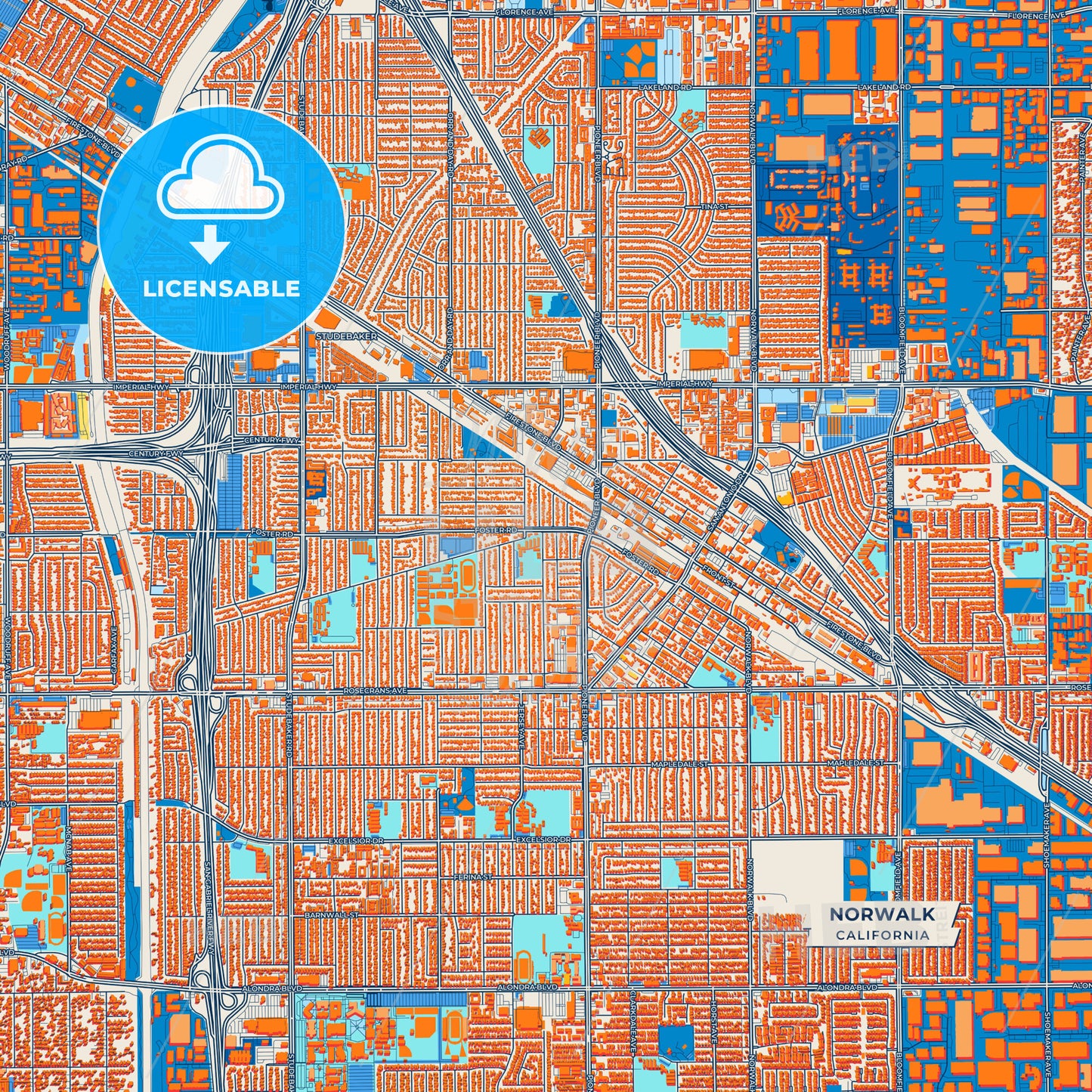 Canvas Print Template of Norwalk Street Map