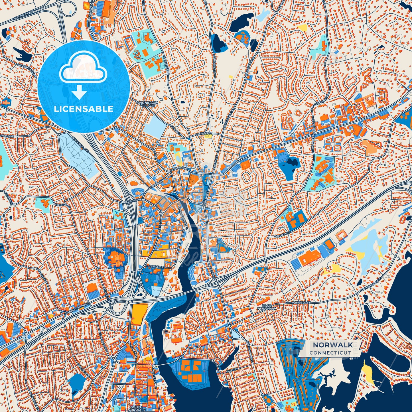 Canvas Print Template of Norwalk Street Map