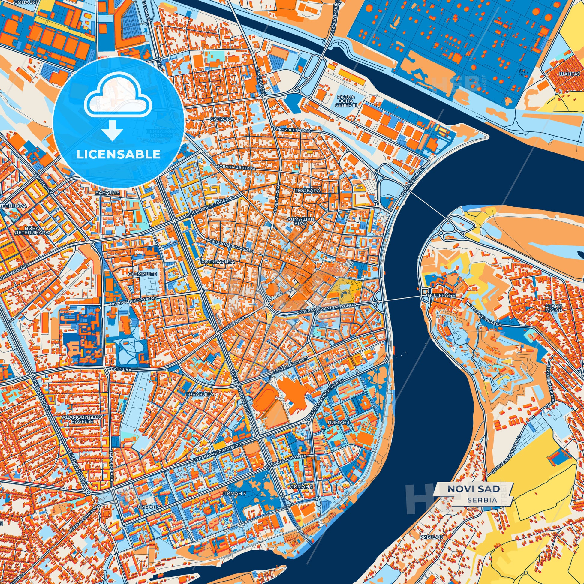Canvas Print Template of Novi Sad Street Map