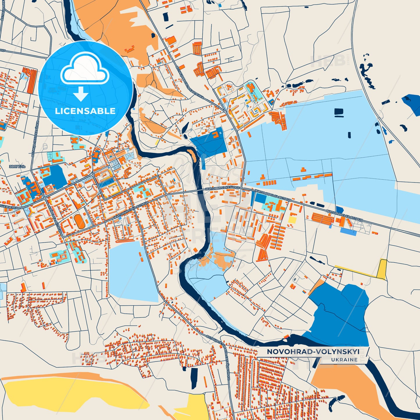 Canvas Print Template of Novohrad-Volynskyi Street Map