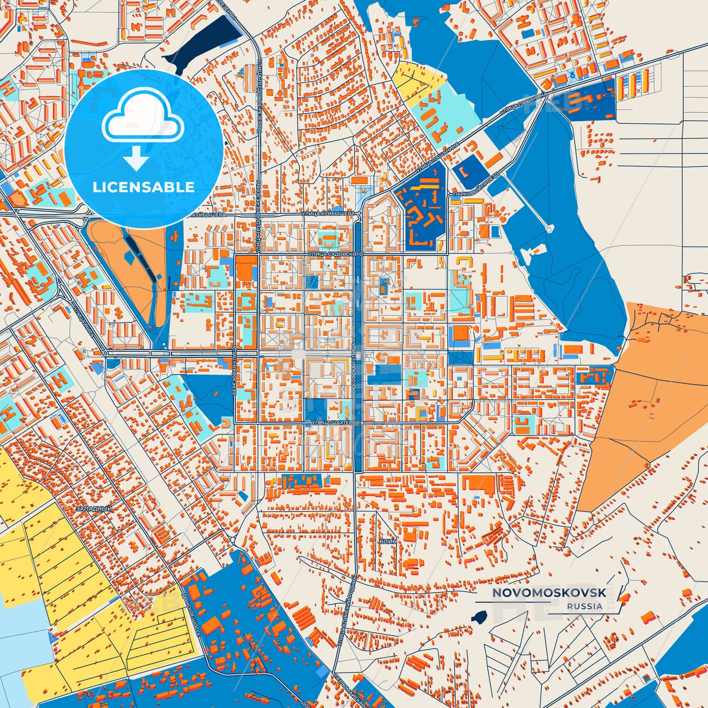 Canvas Print Template of Novomoskovsk Street Map