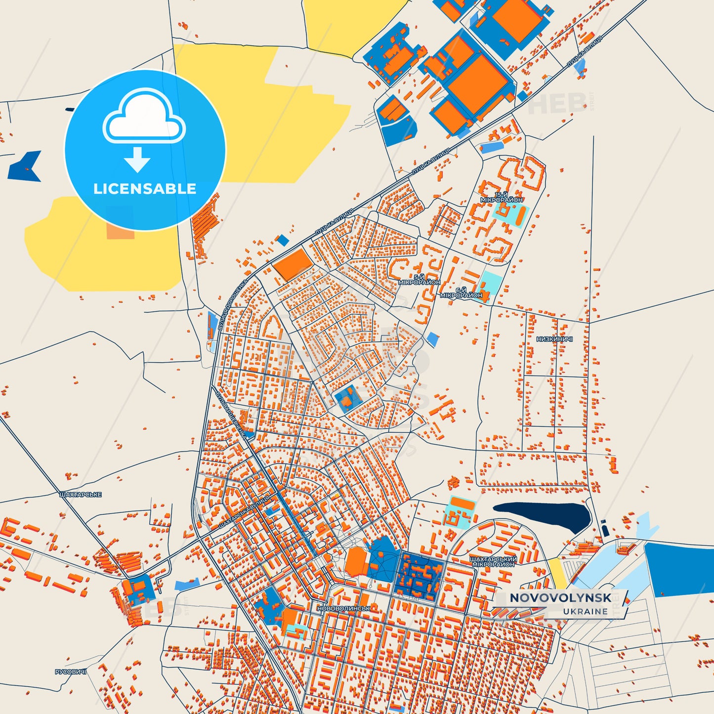 Canvas Print Template of Novovolynsk Street Map