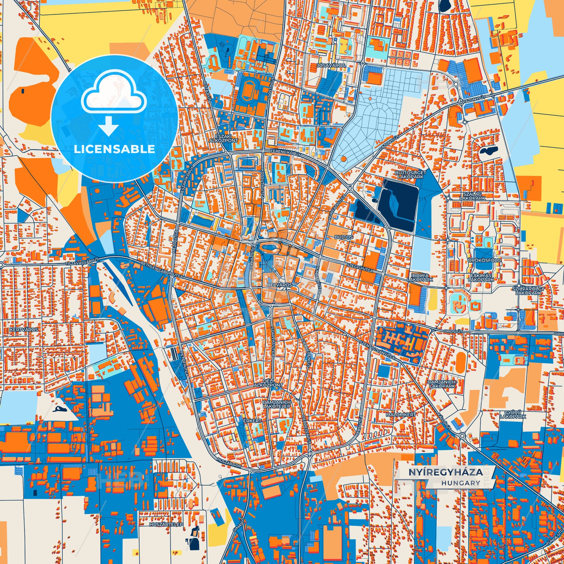 Canvas Print Template of Nyíregyháza Street Map