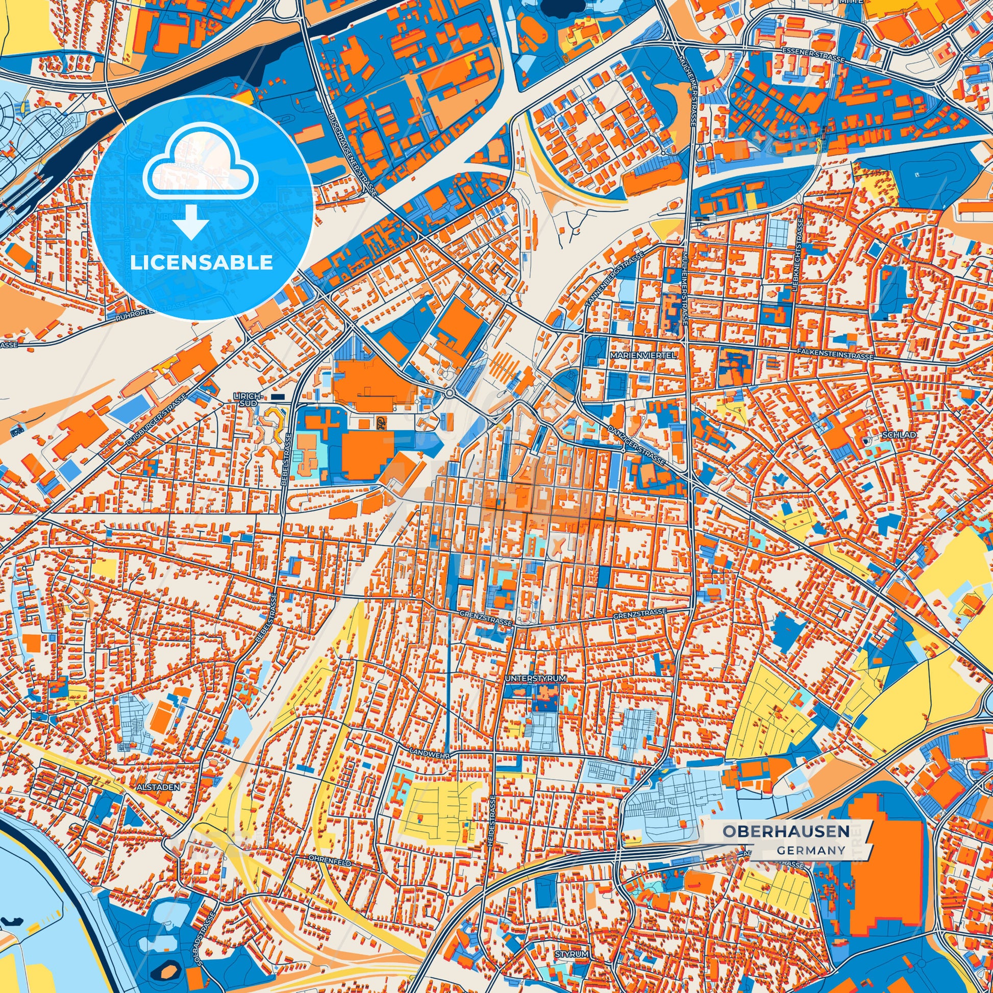 Canvas Print Template of Oberhausen Street Map