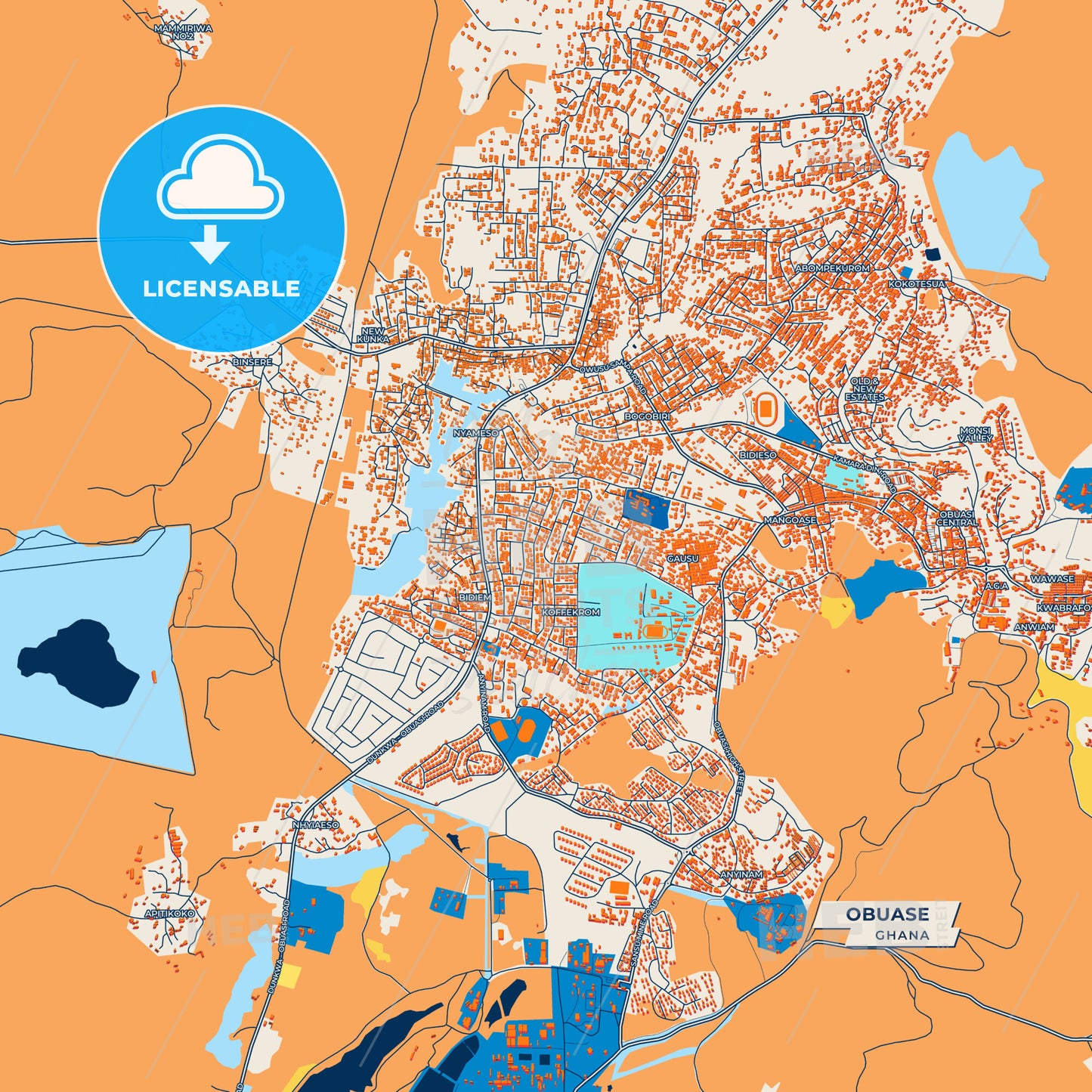 Canvas Print Template of Obuase Street Map