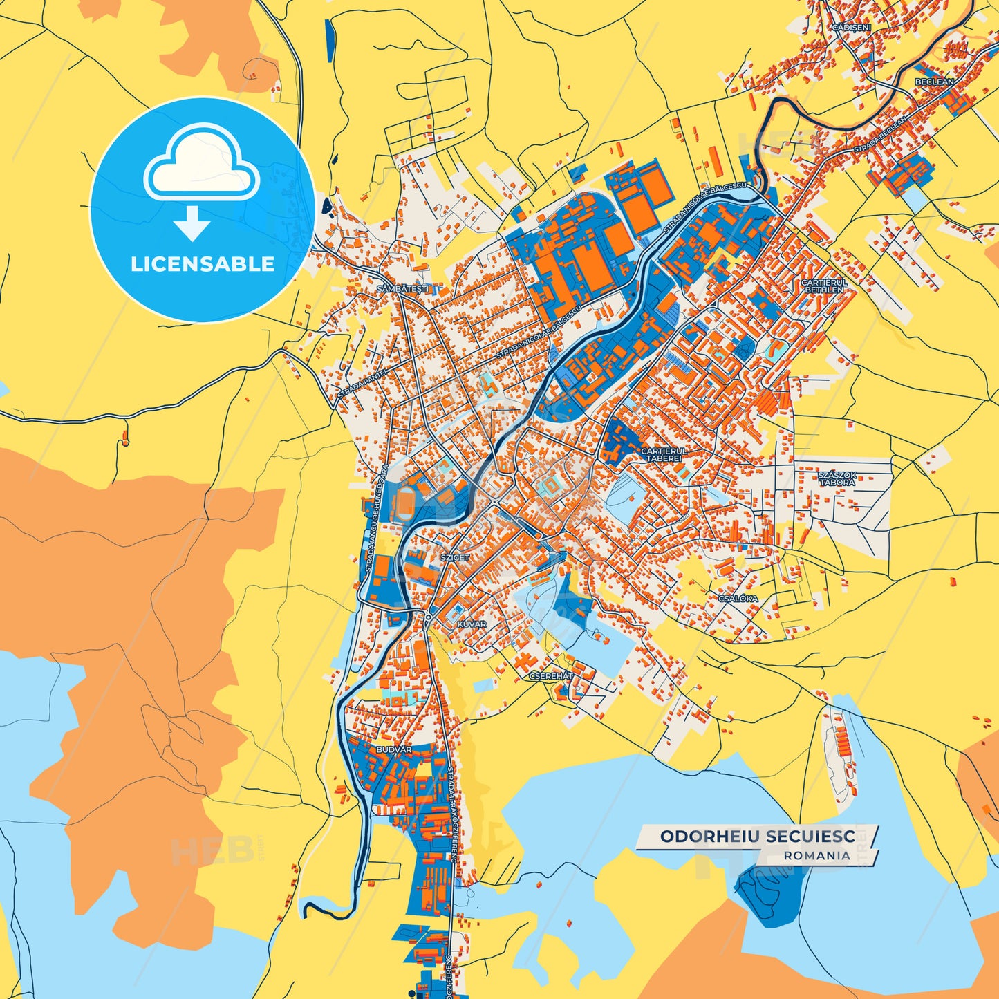 Canvas Print Template of Odorheiu Secuiesc Street Map