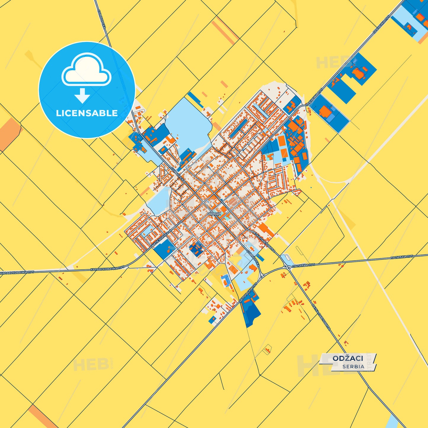 Canvas Print Template of Odžaci Street Map