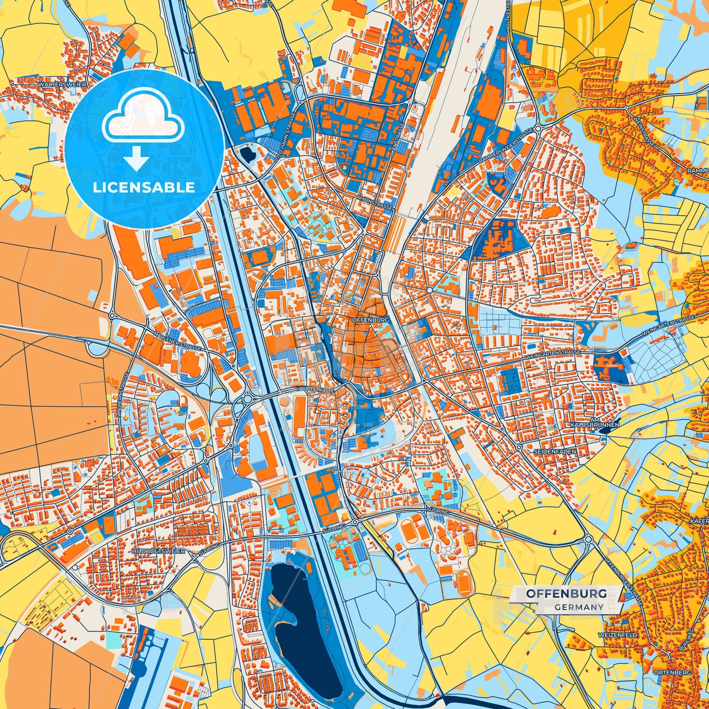 Canvas Print Template of Offenburg Street Map