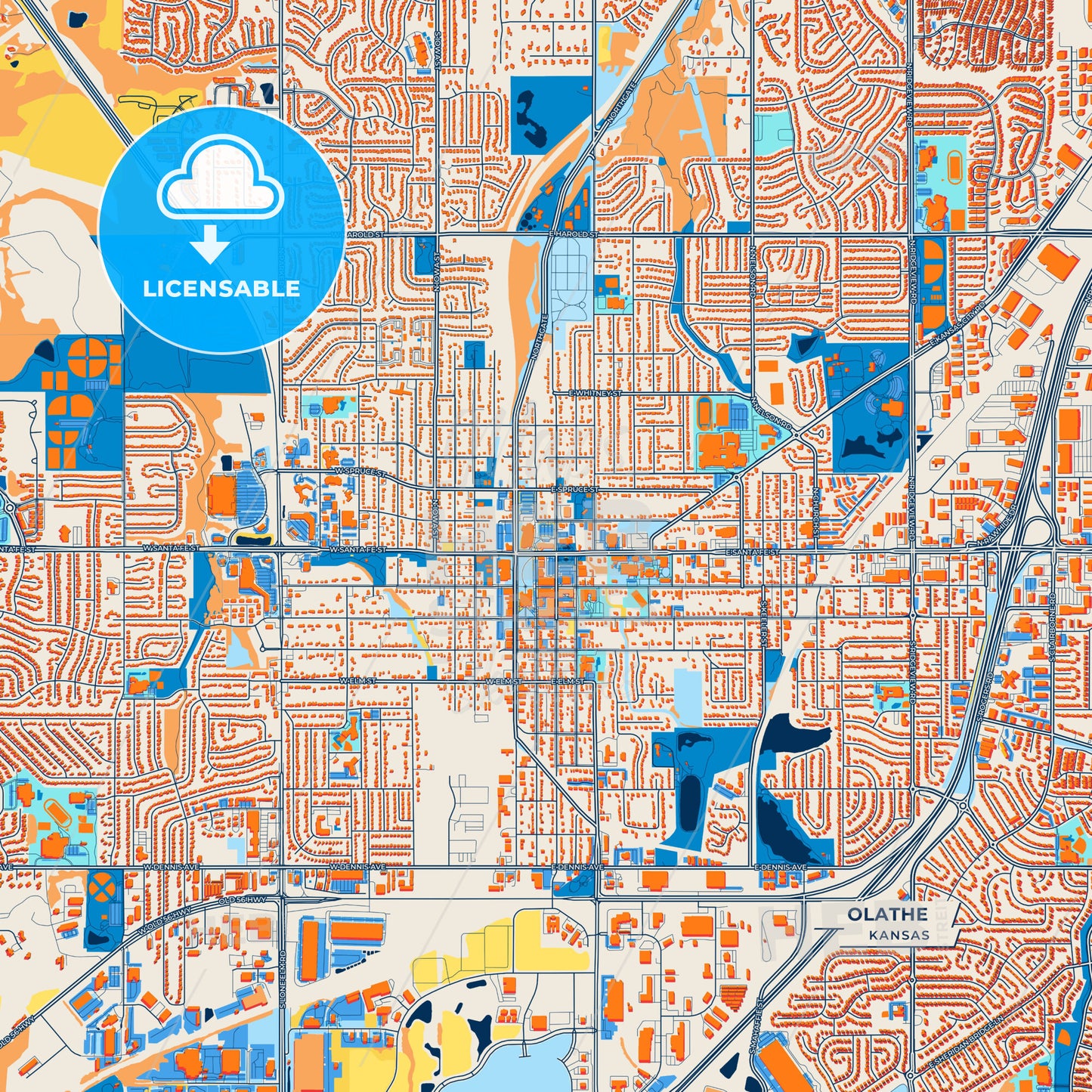 Canvas Print Template of Olathe Street Map