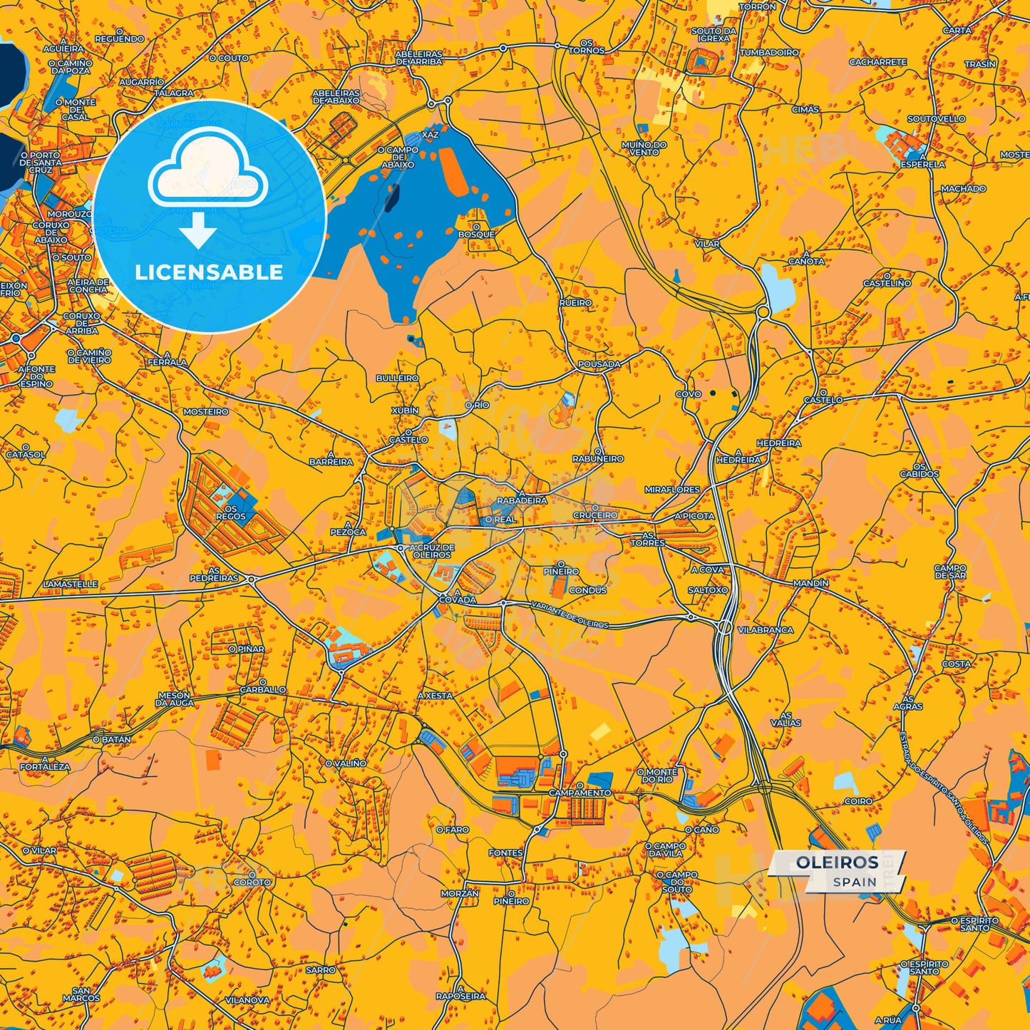 Canvas Print Template of Oleiros Street Map