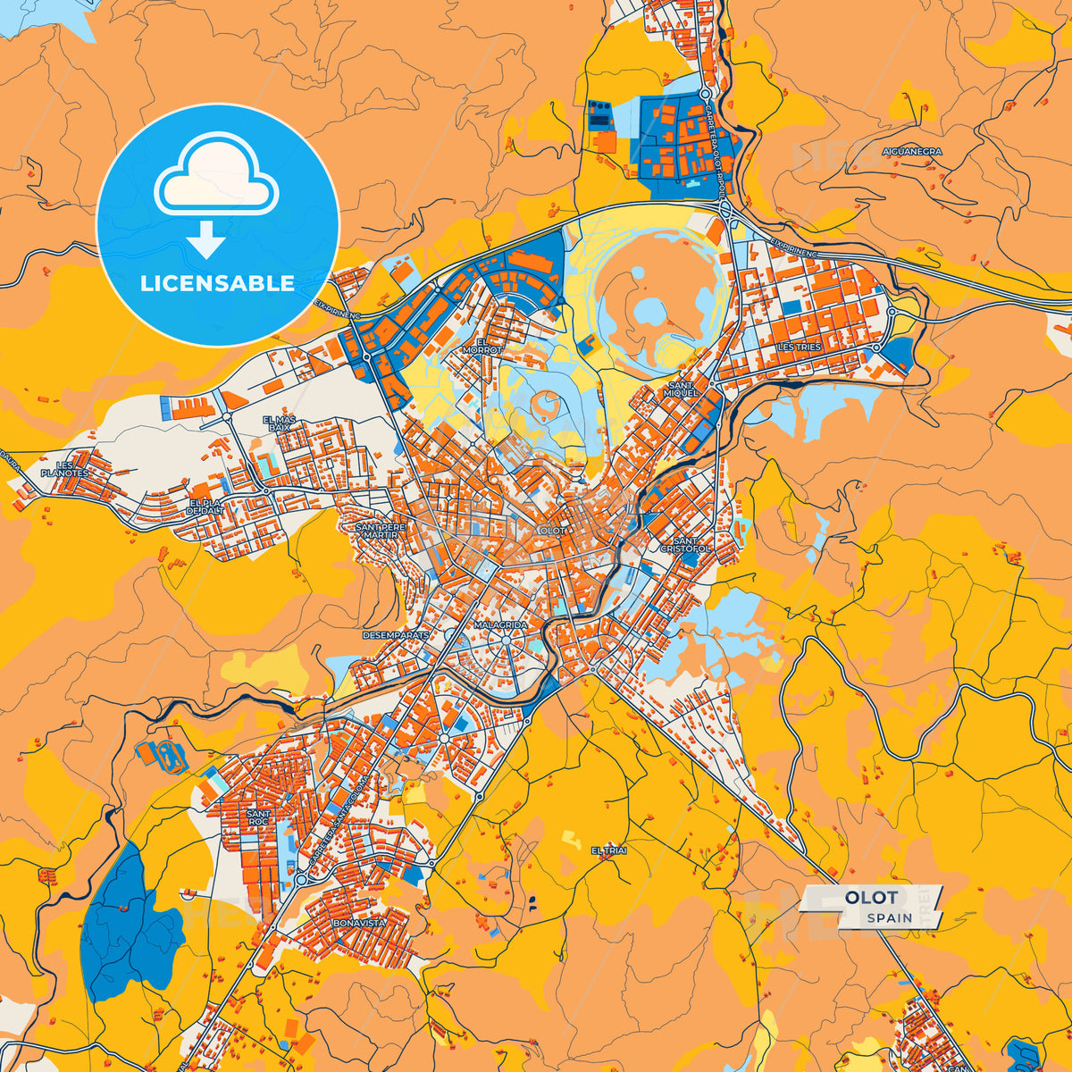 Canvas Print Template of Olot Street Map