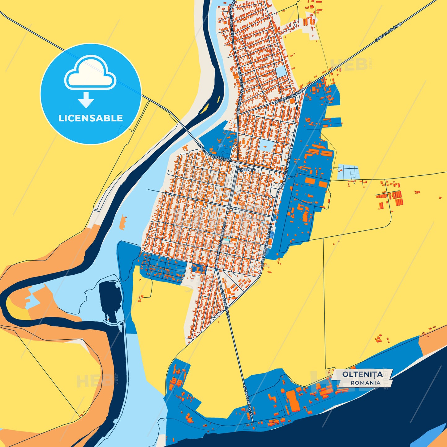 Canvas Print Template of Oltenița Street Map