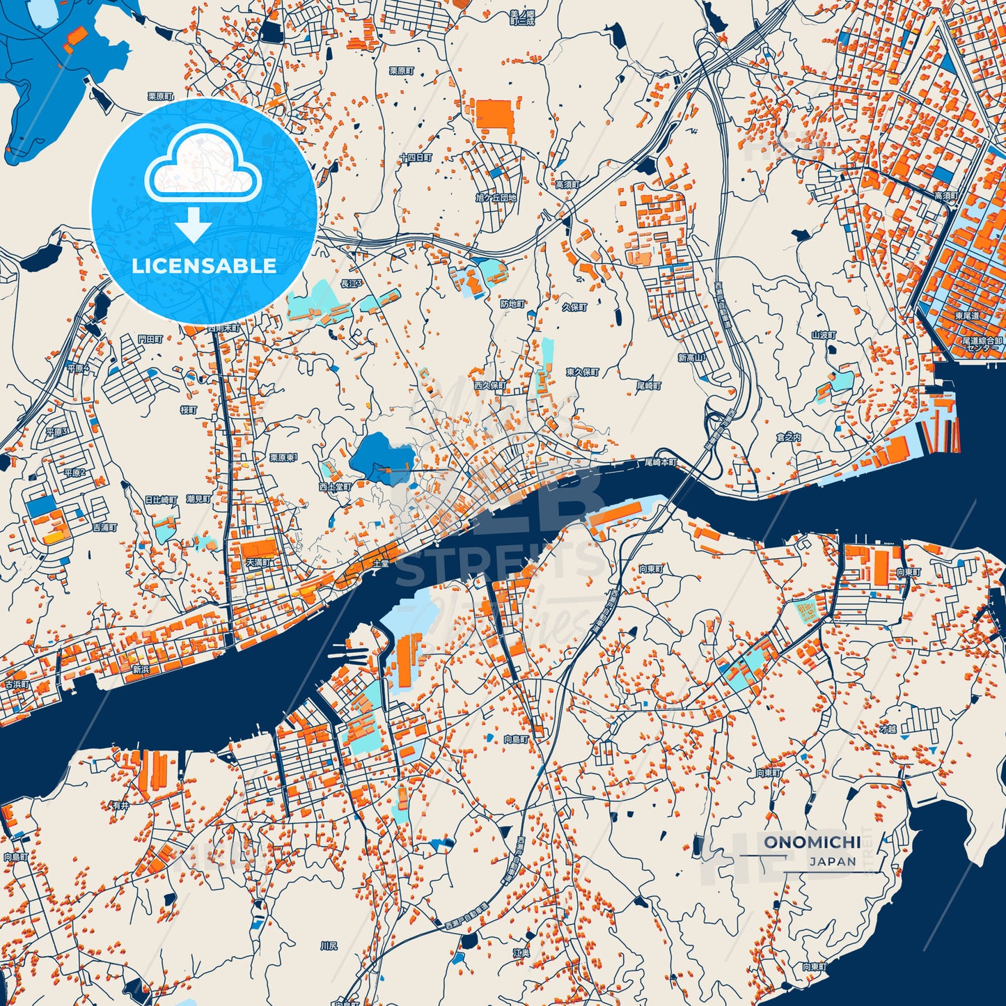 Canvas Print Template of Onomichi Street Map