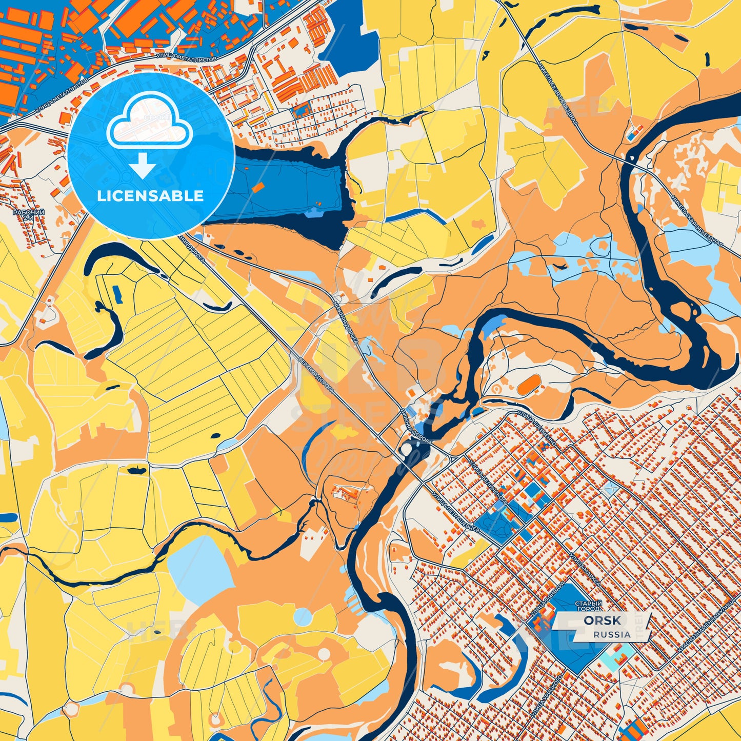 Canvas Print Template of Orsk Street Map