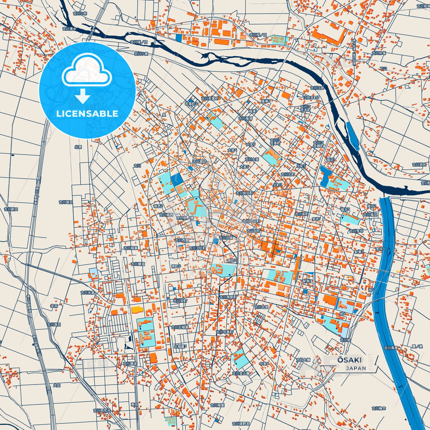 Canvas Print Template of Ōsaki Street Map