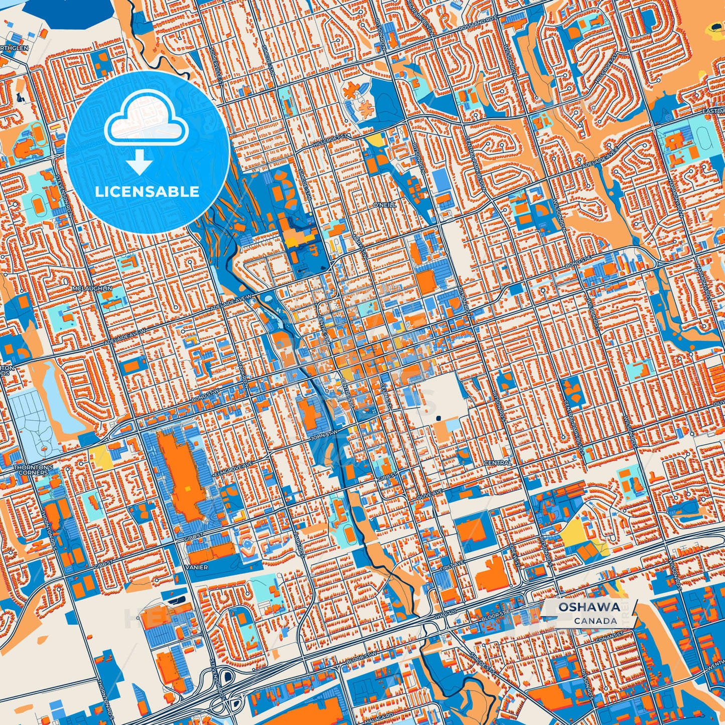 Canvas Print Template of Oshawa Street Map
