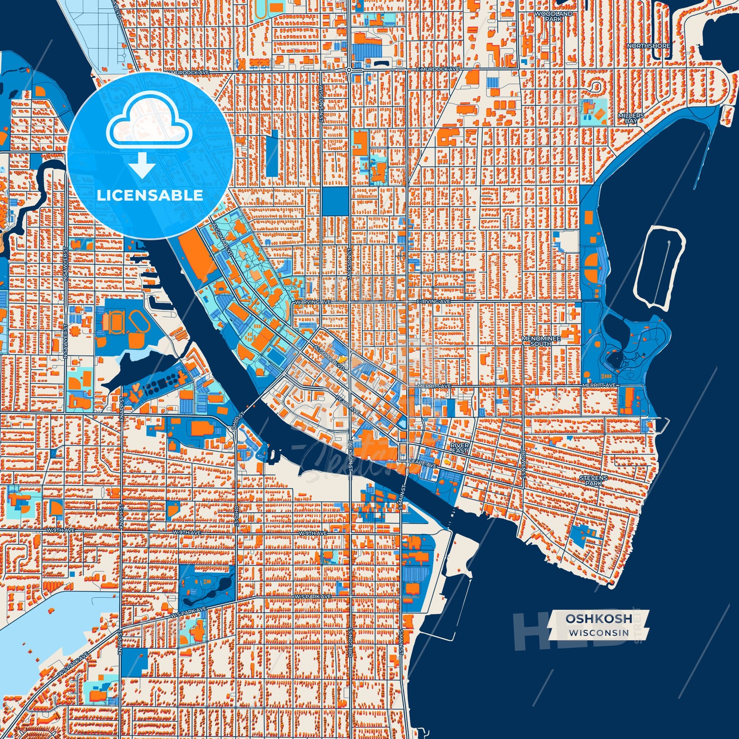 Canvas Print Template of Oshkosh Street Map