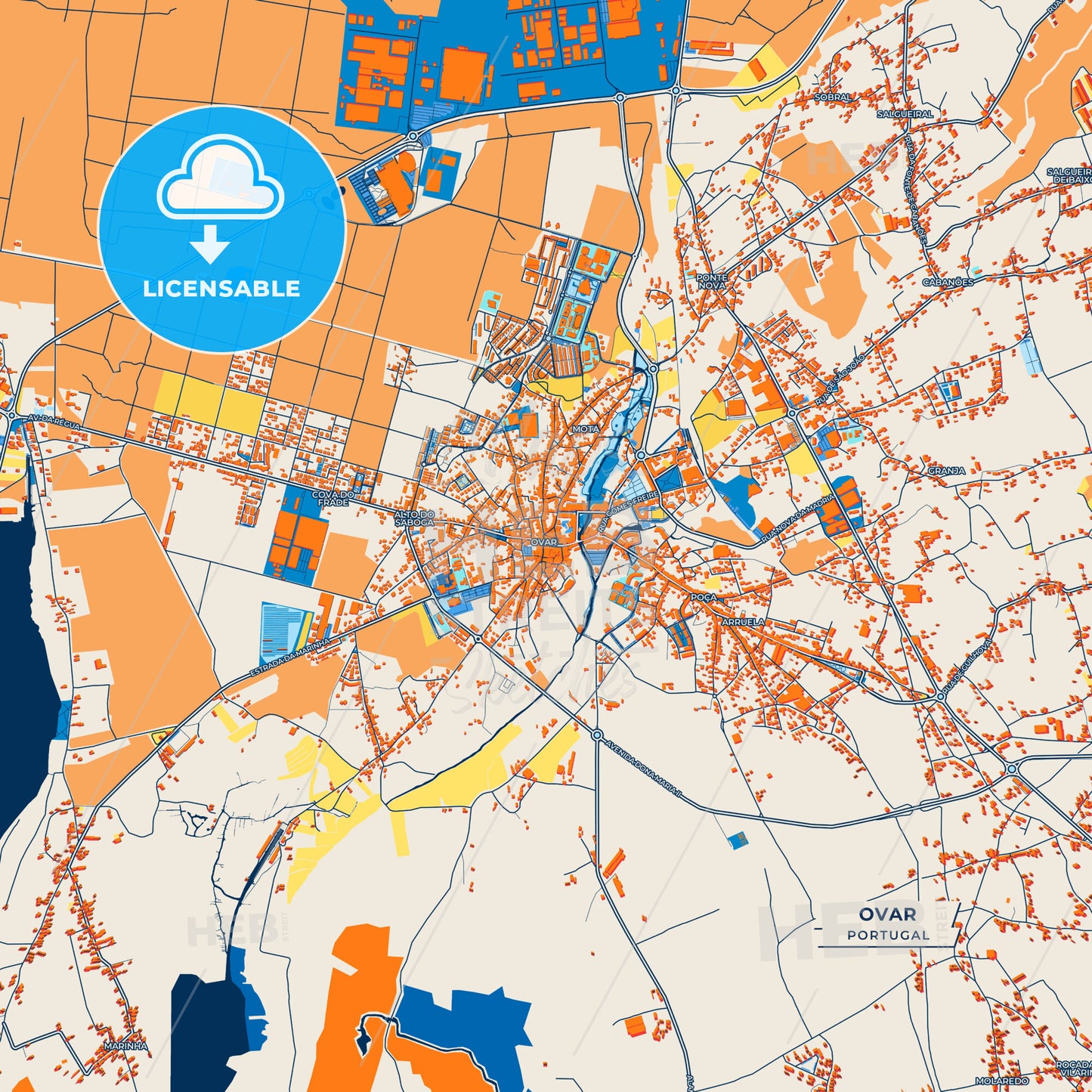 Canvas Print Template of Ovar Street Map