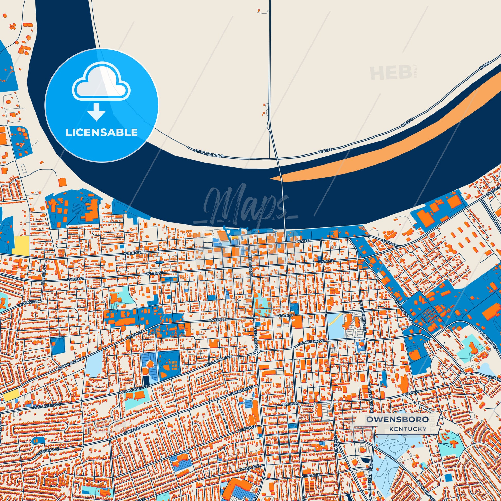 Canvas Print Template of Owensboro Street Map