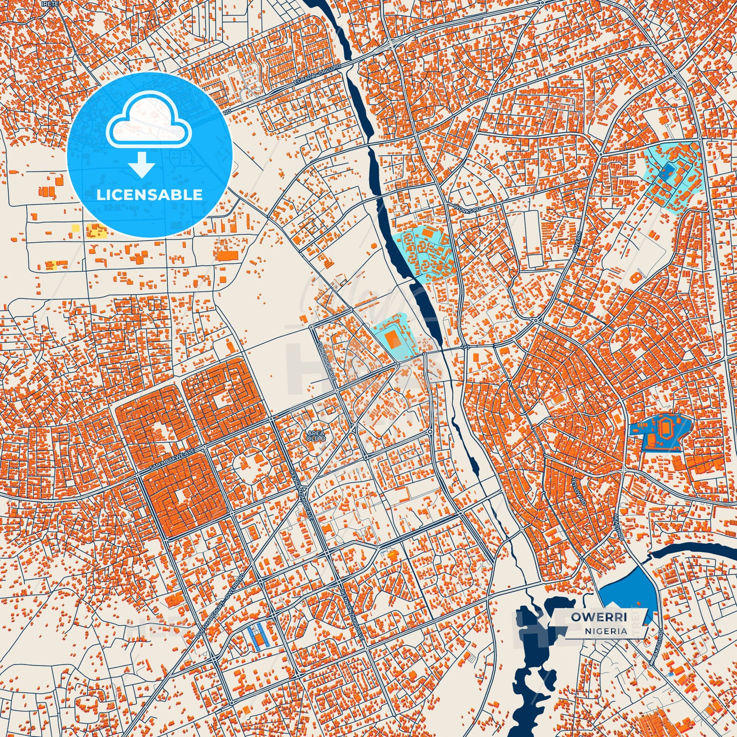 Canvas Print Template of Owerri Street Map