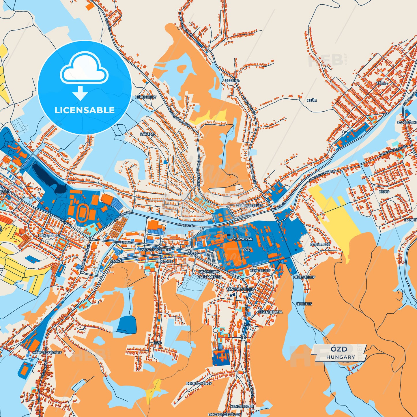 Canvas Print Template of Ózd Street Map