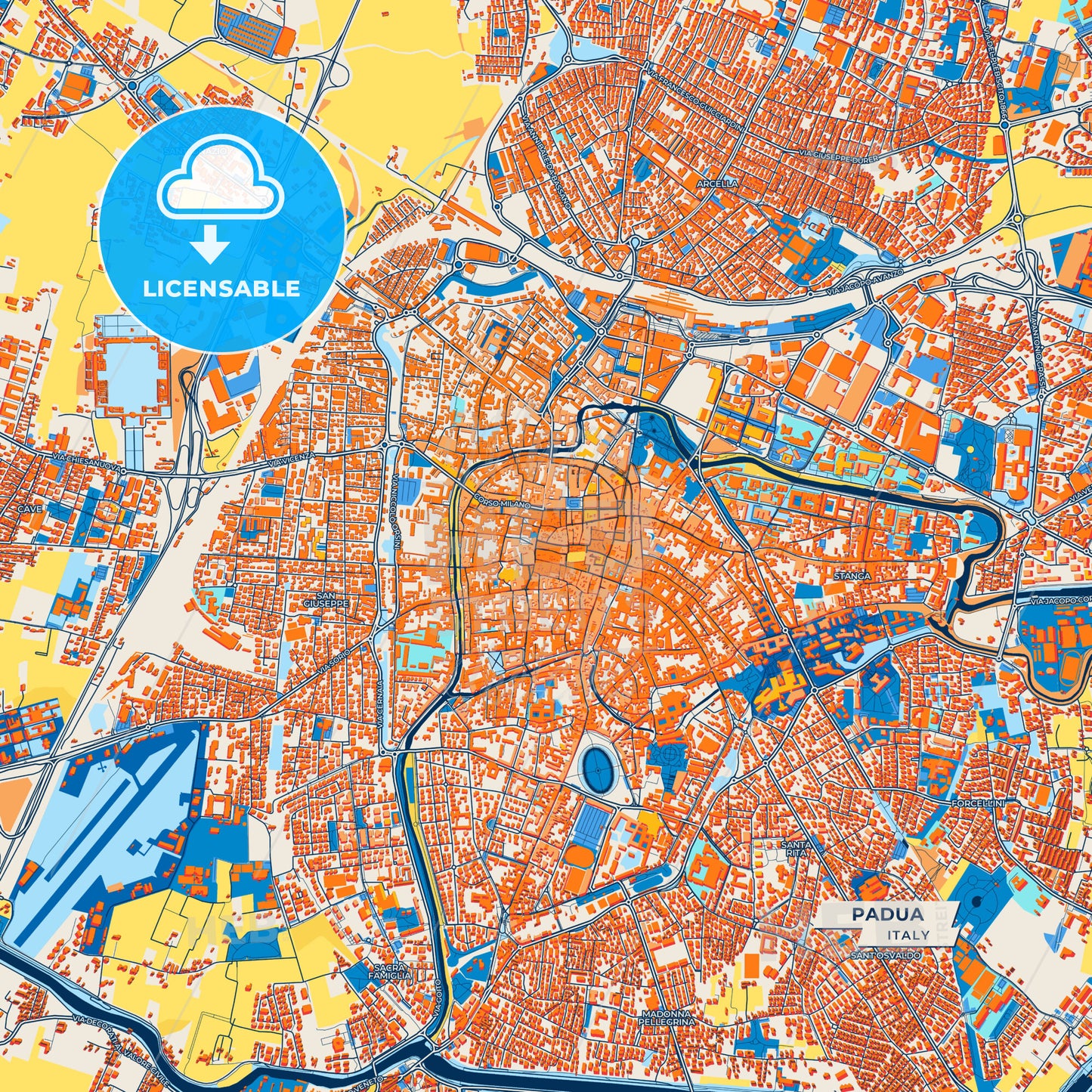Canvas Print Template of Padua Street Map