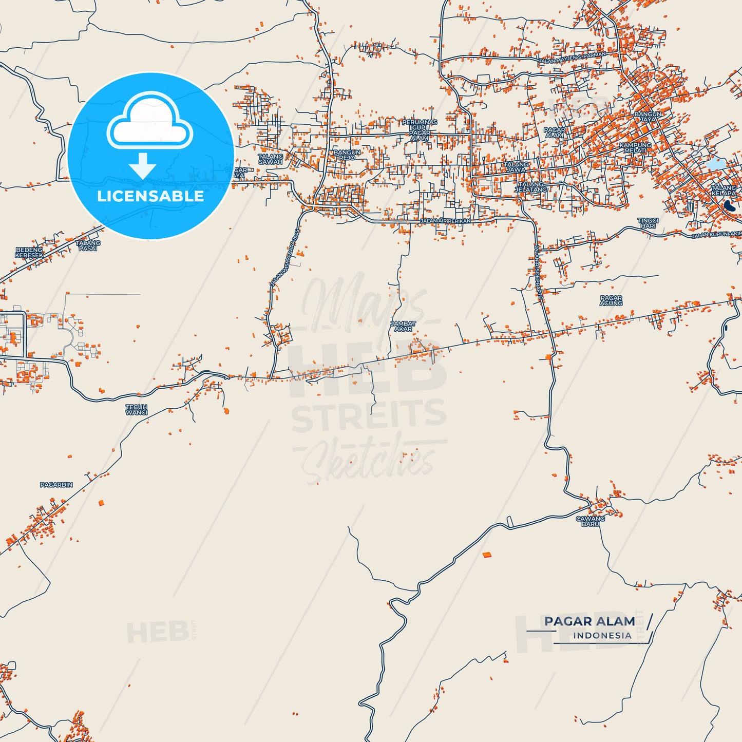 Canvas Print Template of Pagar Alam Street Map