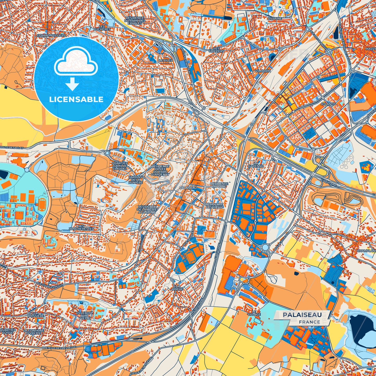 Canvas Print Template of Palaiseau Street Map
