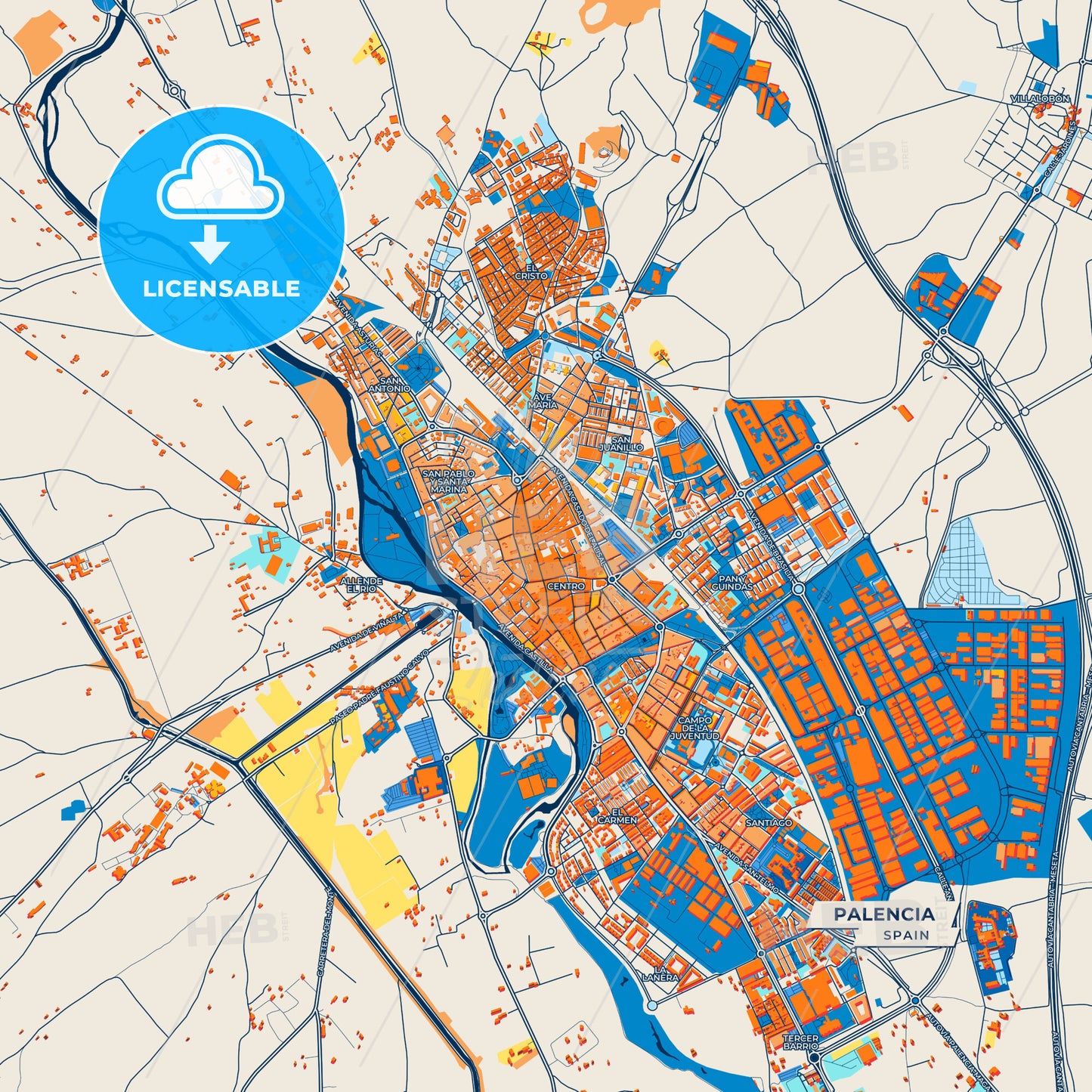 Canvas Print Template of Palencia Street Map