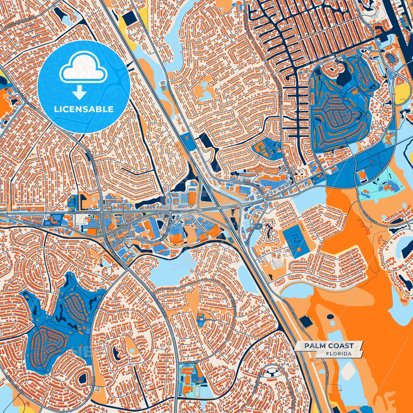 Canvas Print Template of Palm Coast Street Map
