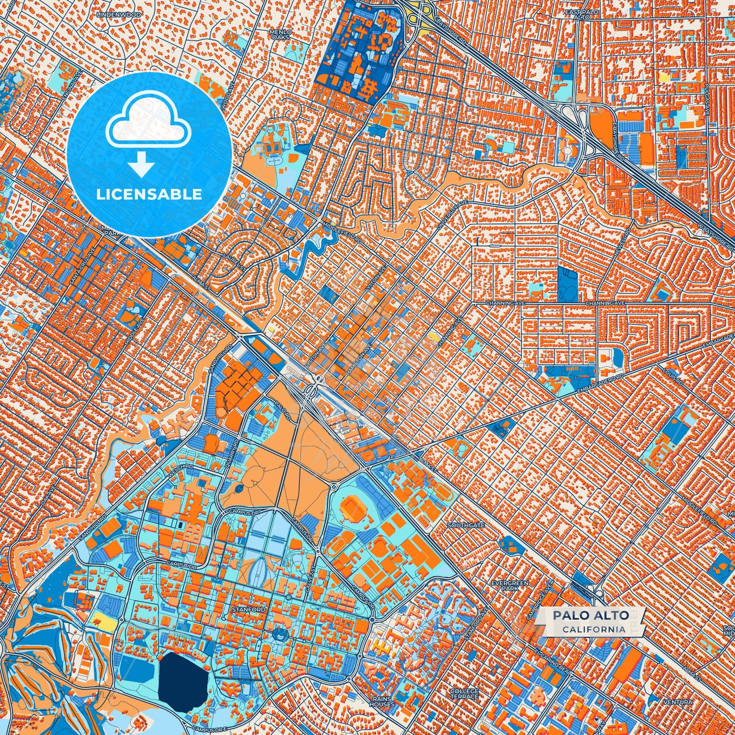Canvas Print Template of Palo Alto Street Map