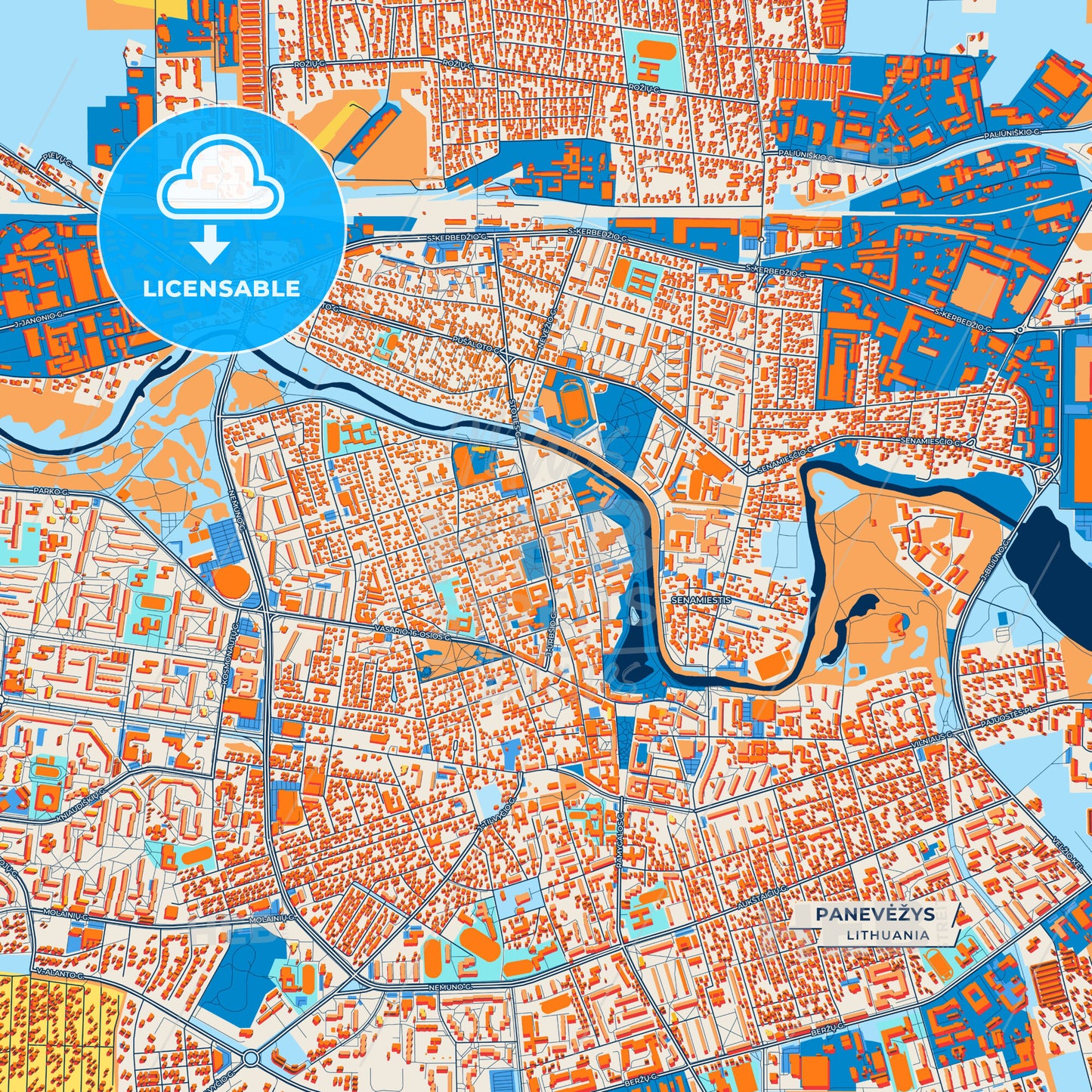 Canvas Print Template of Panevėžys Street Map