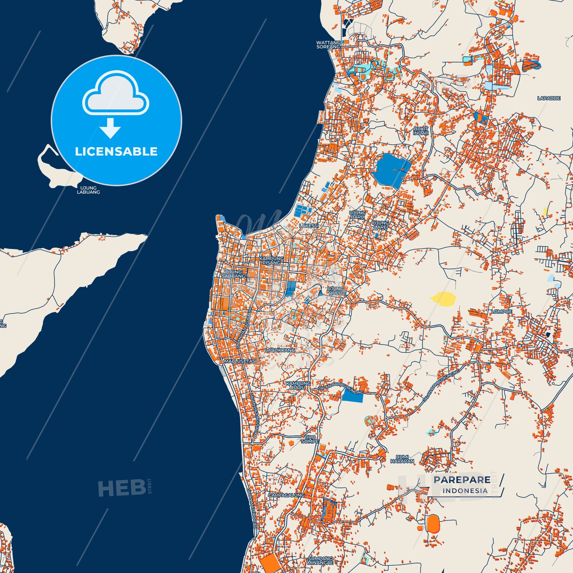 Canvas Print Template of Parepare Street Map