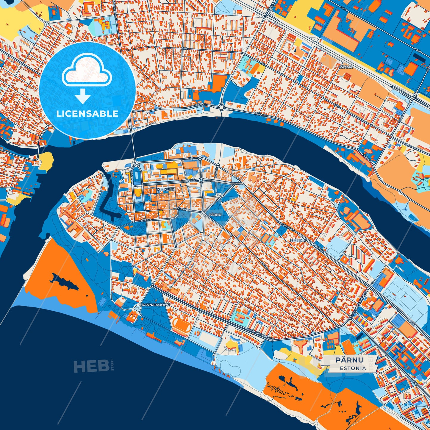 Canvas Print Template of Pärnu Street Map