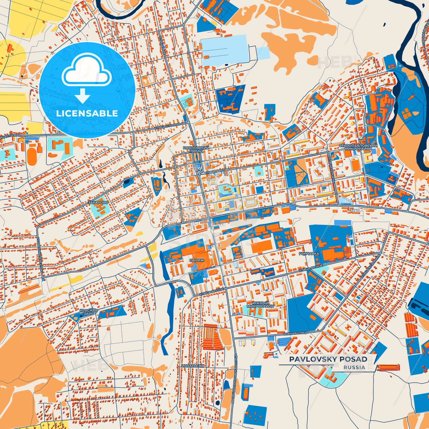 Canvas Print Template of Pavlovsky Posad Street Map