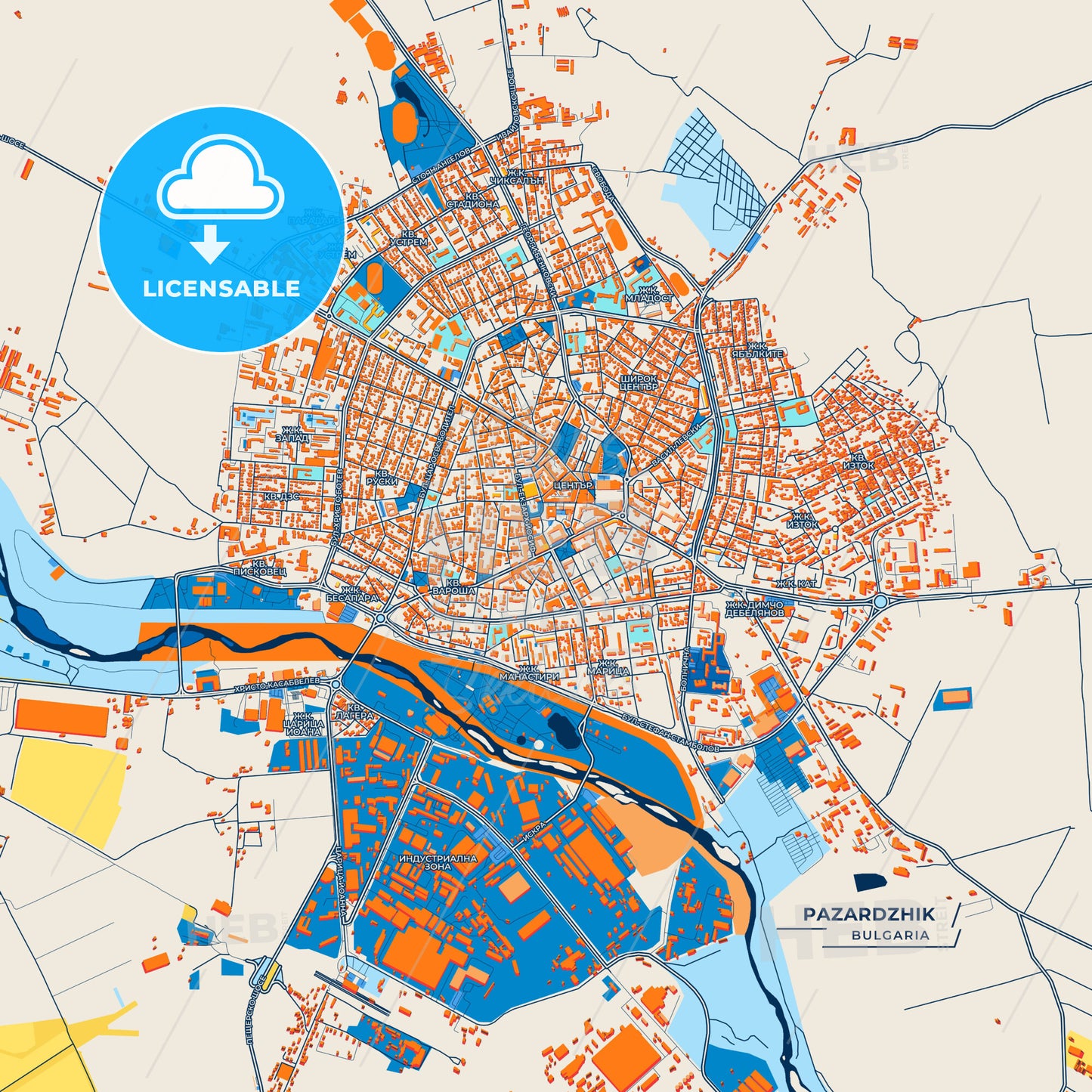 Canvas Print Template of Pazardzhik Street Map