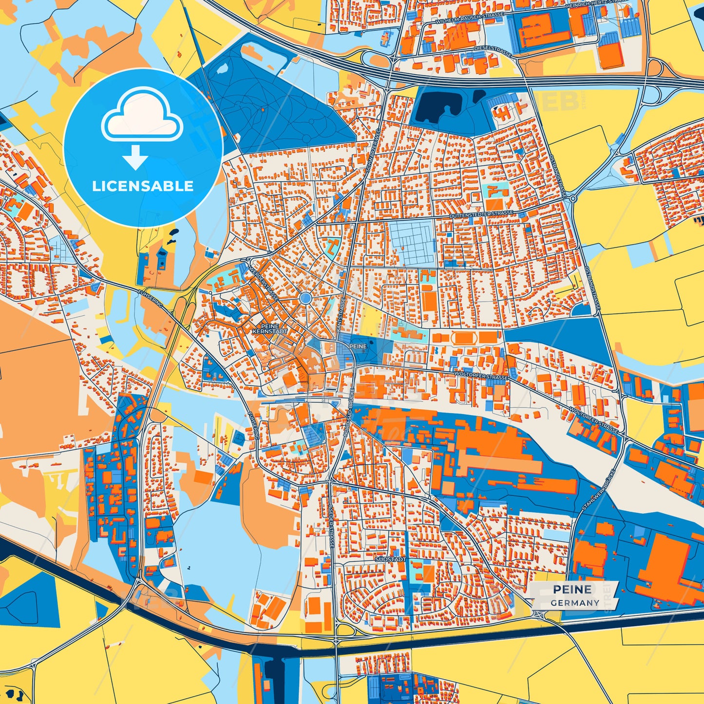 Canvas Print Template of Peine Street Map