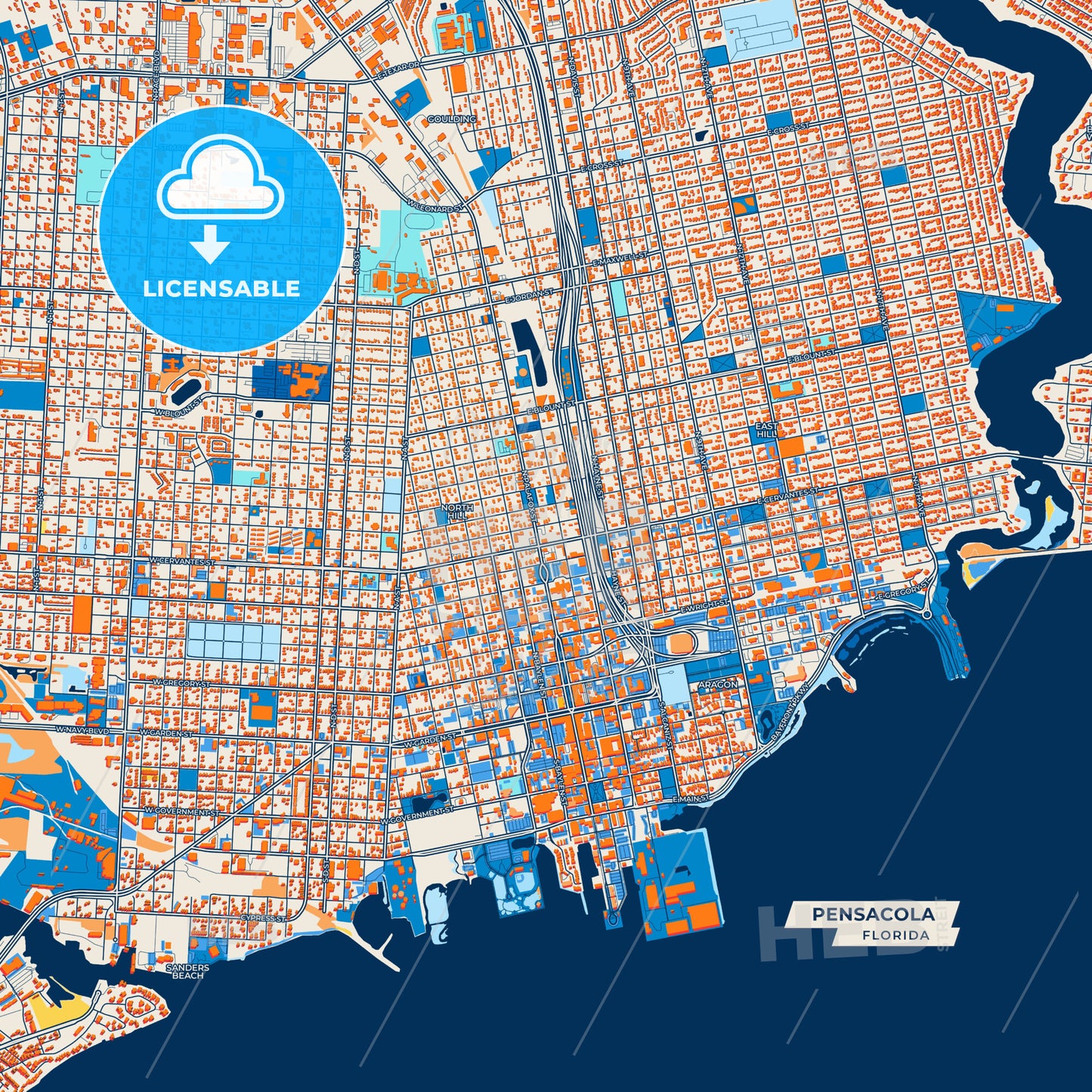Canvas Print Template of Pensacola Street Map