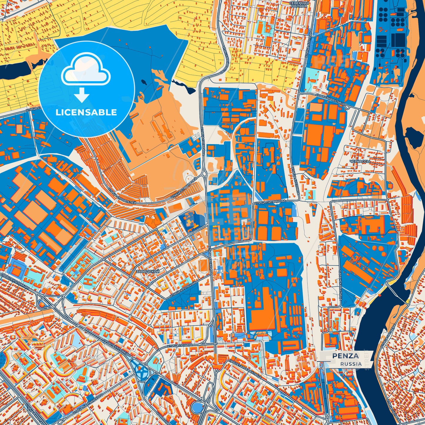 Canvas Print Template of Penza Street Map