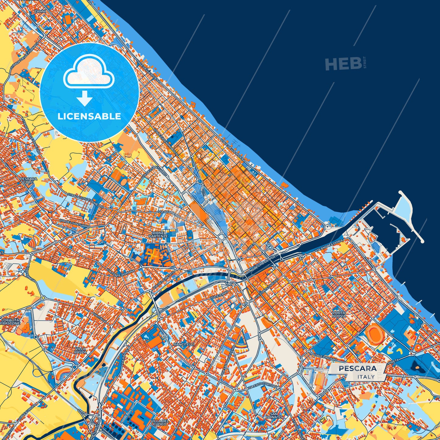 Canvas Print Template of Pescara Street Map